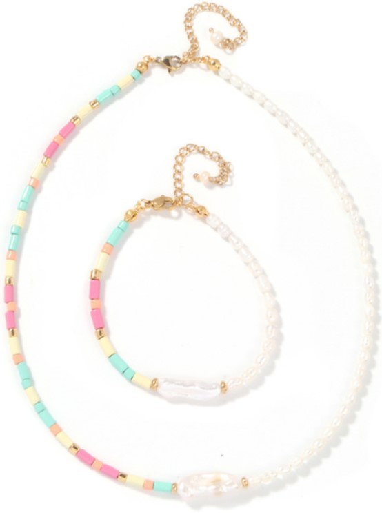 5-6mm Freshwater Pearl Bracelet , rainbow colored Enamel Bead Bracelet