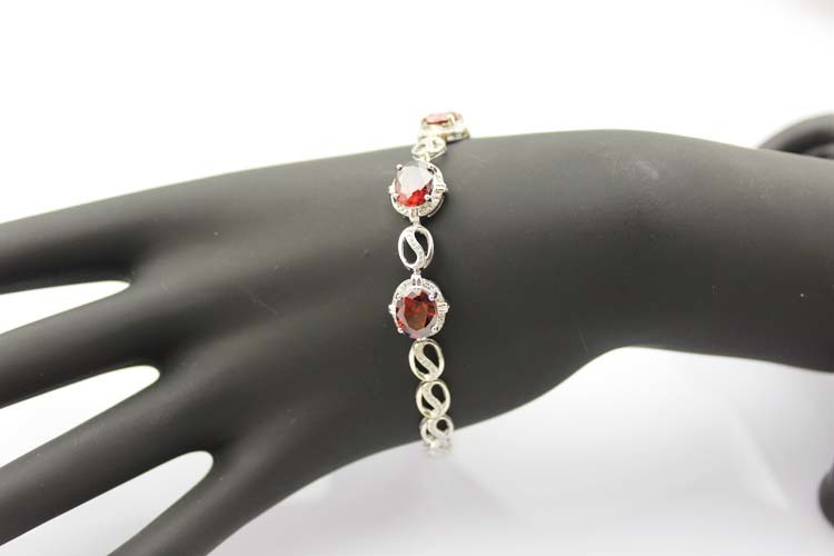 925 Sterling Silver Created Garnet CZ Diamonds Link Tennis Bracelet (H10)