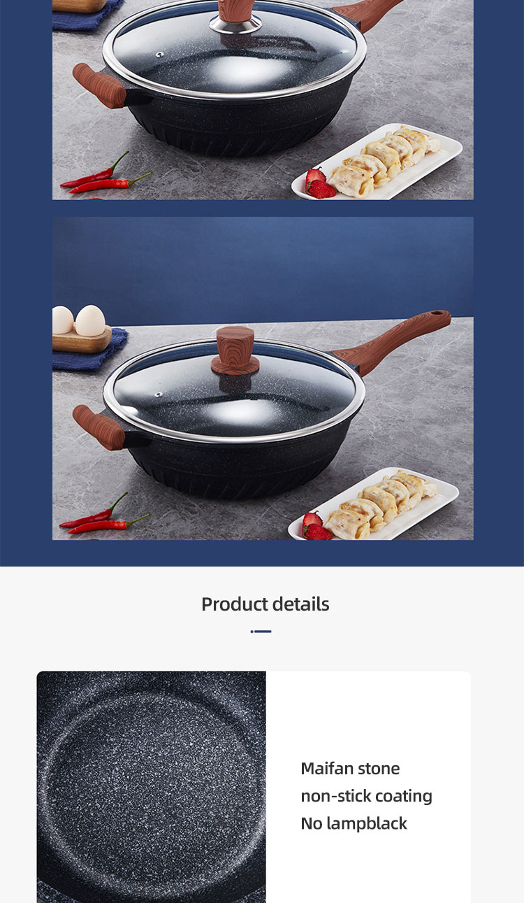 Wholesale Custom 32cm Aluminum Frying Pan Maifan Stone Coating Non Stick Cooking Pot Frying Pan