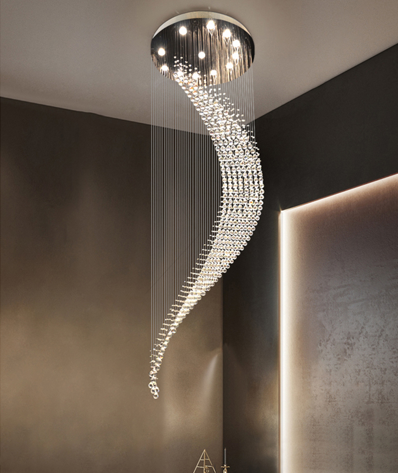 Long Staircase Crystal Chandelier LED Modern Lamp Luxury Spiral Hanging Light(WH-NC-38)