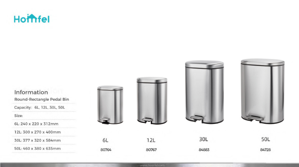 rounded rectangle trash can Stainless Steel Rolling Cover Step Pedal Trash Bin for kitche bathroom Office 6L 12L 30L 50L