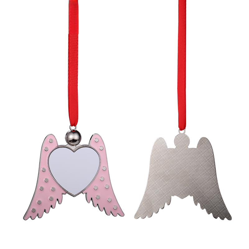 Sublimation Blank Metal Angel Wings Christmas Ornaments Custom Christmas Gifts