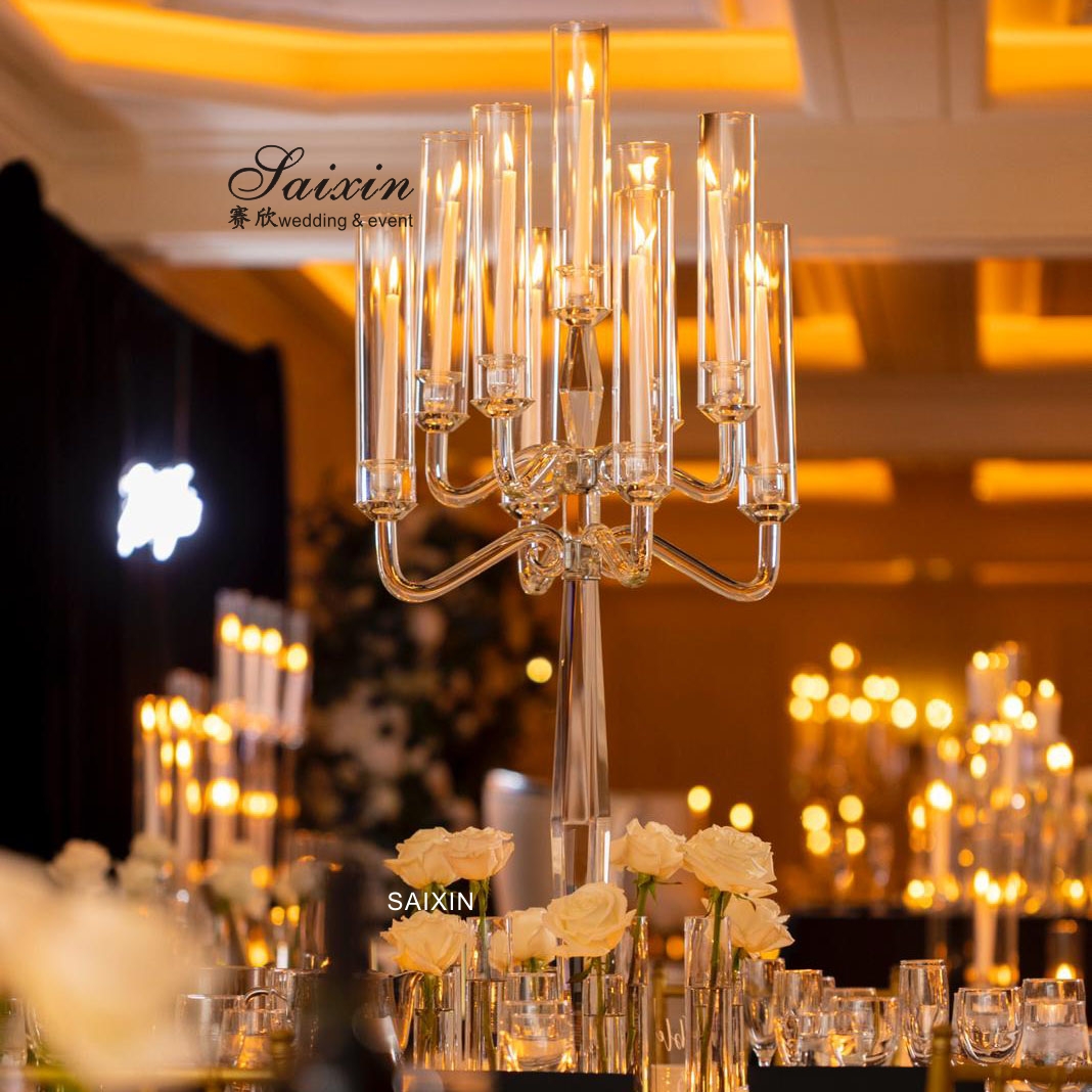 9 Candle Crystal Glass Candelabra Centerpieces Table Decoration 120cm