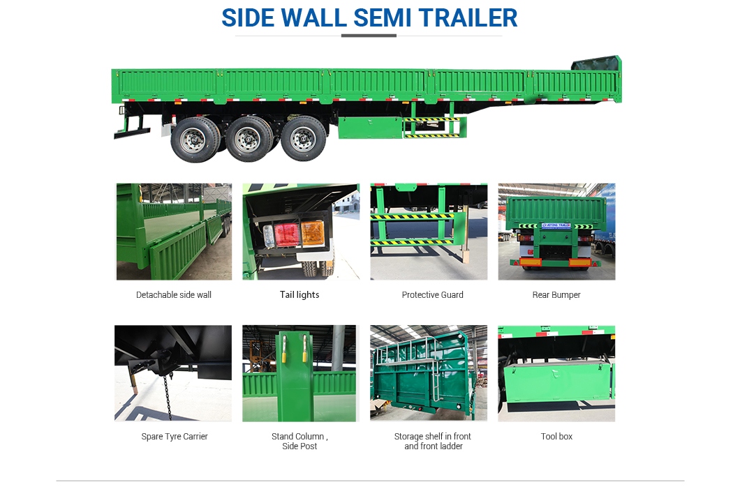 Leaf Spring Suspension 40ft Side Wall Cargo Semi Trailers for Bulk Cargo Transport
