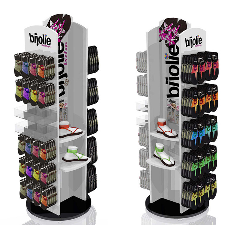 Double Sided Wooden Display Stand Sock Display Rack With Wheels For Foot Wear