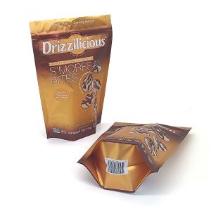 China Gold Mini Aluminium Foil Stand Up Zipper Packing Bags Rice Cake Food Packaging wholesale