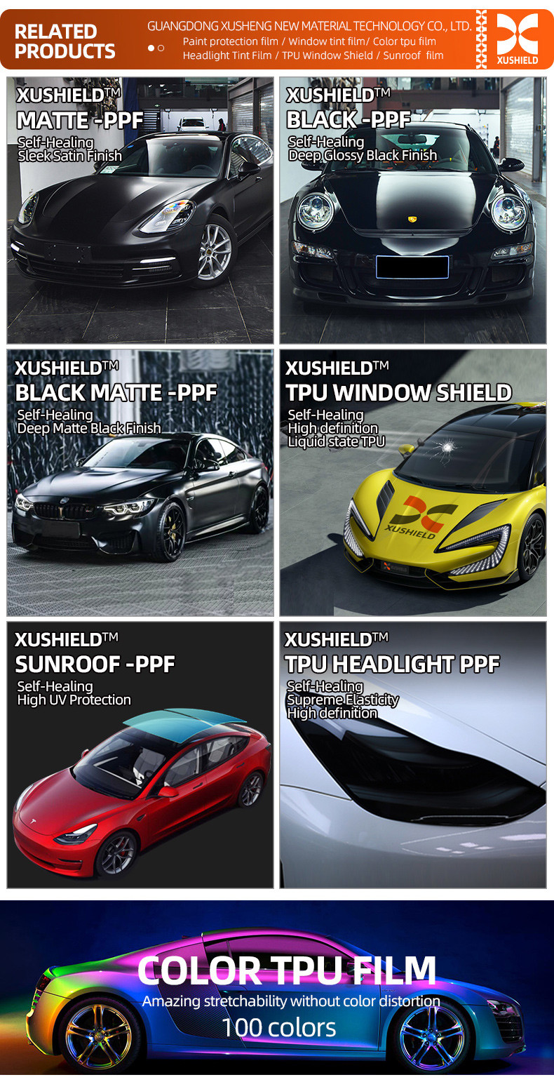 Xushield Ppf film 7.5Mil 6.5 Mil Anti Scratch Heat Repair Clear nano ceramic paint protection film TPU ppf for car