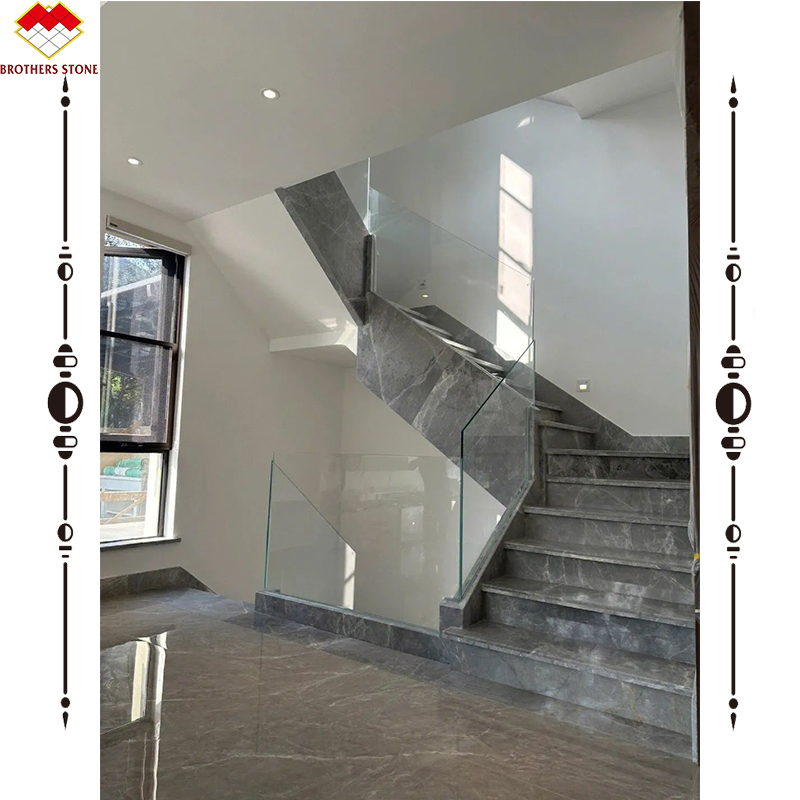 LED Stair Light Straight Spiral Marble Steps with Natural Marble Stone Stair Material