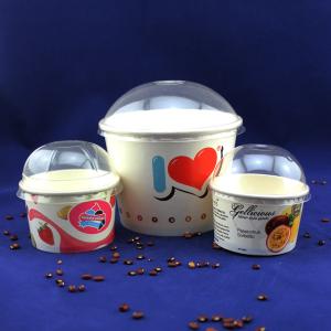 China Single Serve Takeaway Ice Cream Tubs , Yogurt Paper Cups With Plastic Dome Lids wholesale