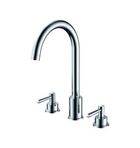 China Chrome Finish Basin Mixer Faucet Three Holes With Double Handles wholesale