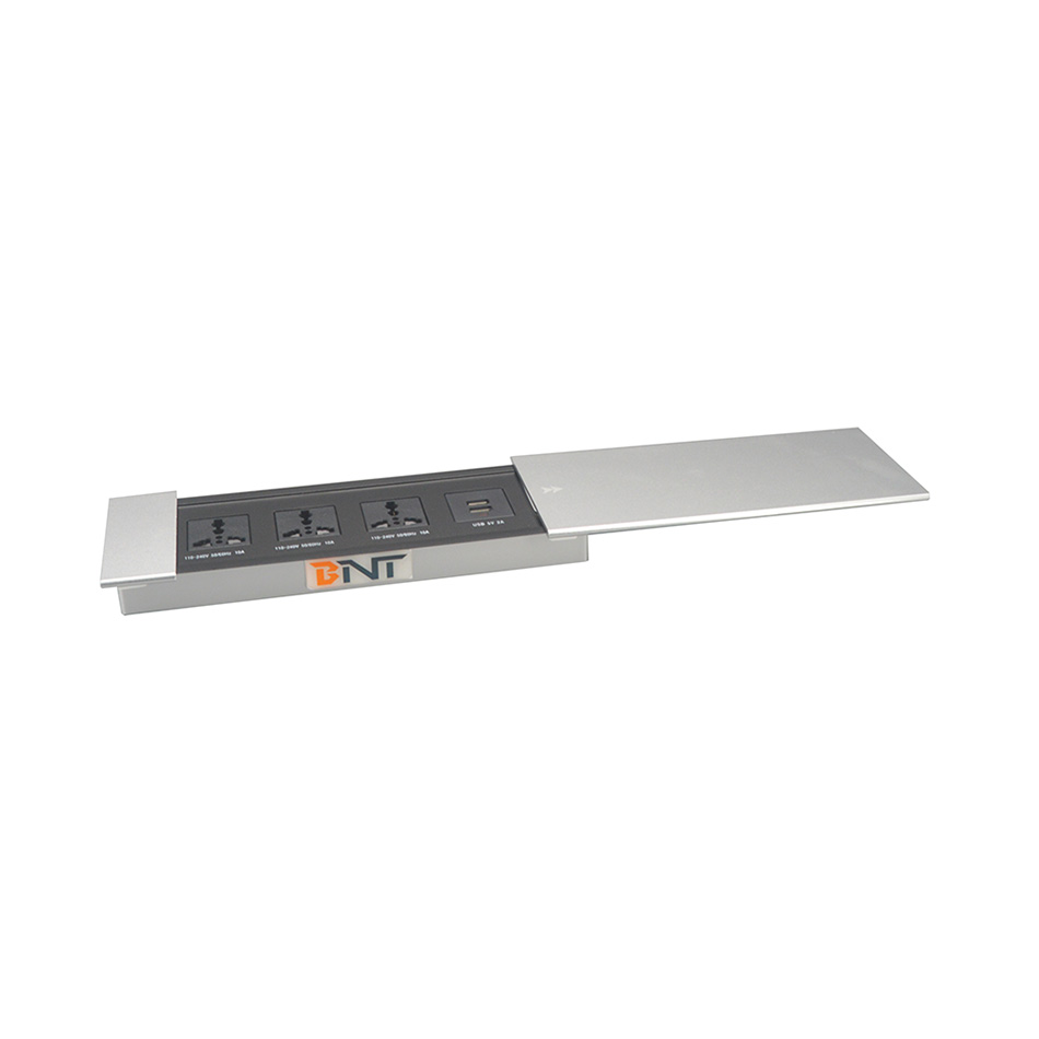 Flush mount desktop slip open power and data conference table socket outlet with usb charger