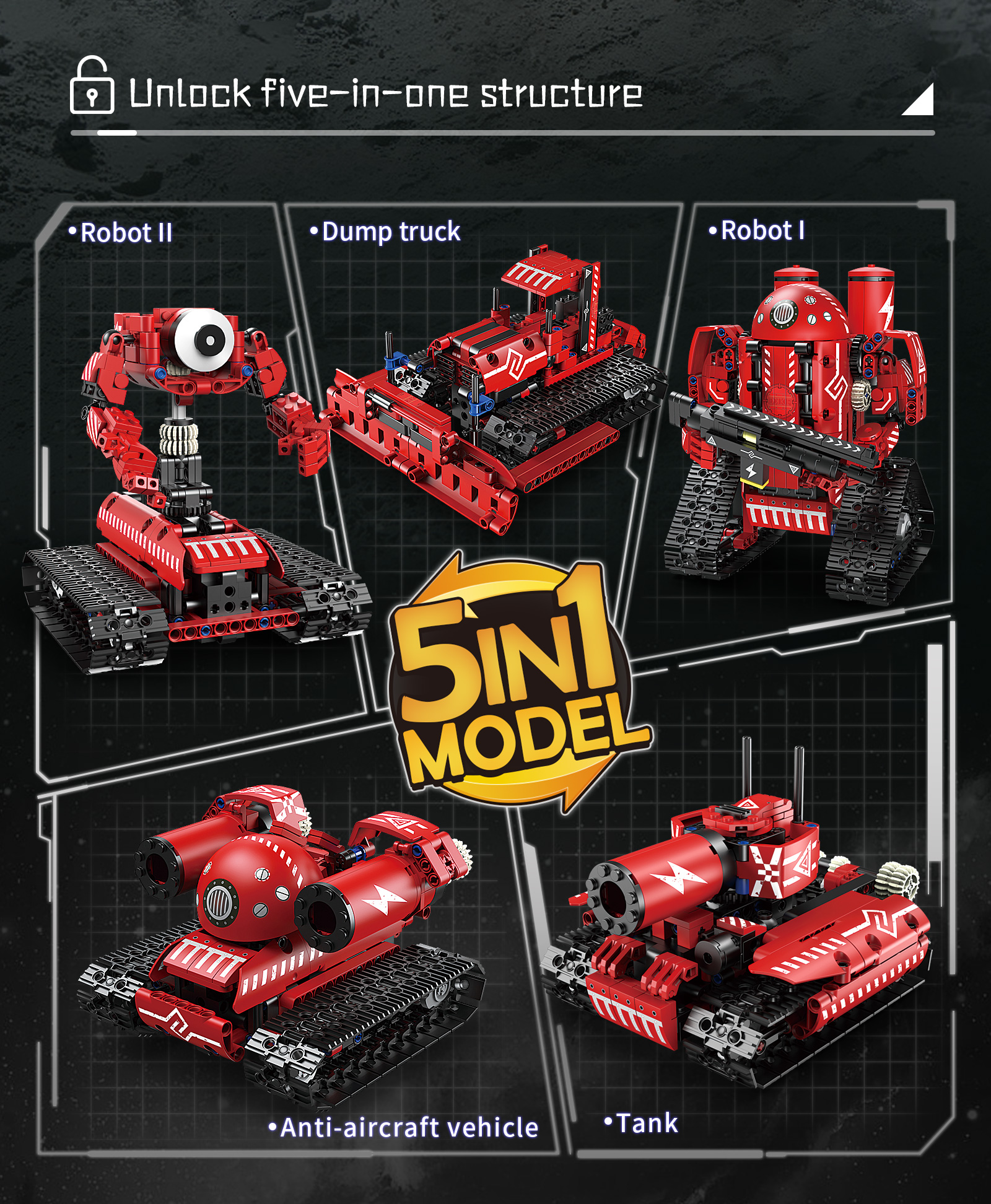 Indoor-Outdoor Electric Toy 5-in-1 Stunt Robot for Educational Building Block Gameplay