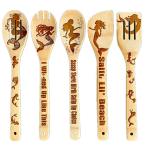 Halloween Christmas Wooden Spoons Natural Laser Carving Bamboo Wooden Spatula