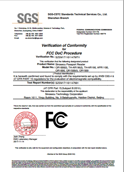 1 Second OCR Processing Speed CE FCC Certified Travel Document Scanner for ID Scanning