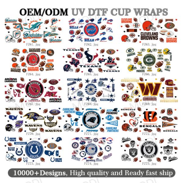 UV DTF Transfer Cup Wrap Stickers For Glass Tumblers Custom Logo Rugby Sports
