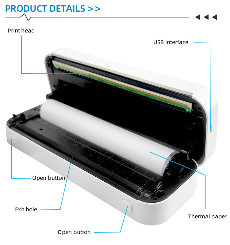 Advanced A4 Wireless Thermal Printer with Bluetooth Connection 5V / 2A Power Supply