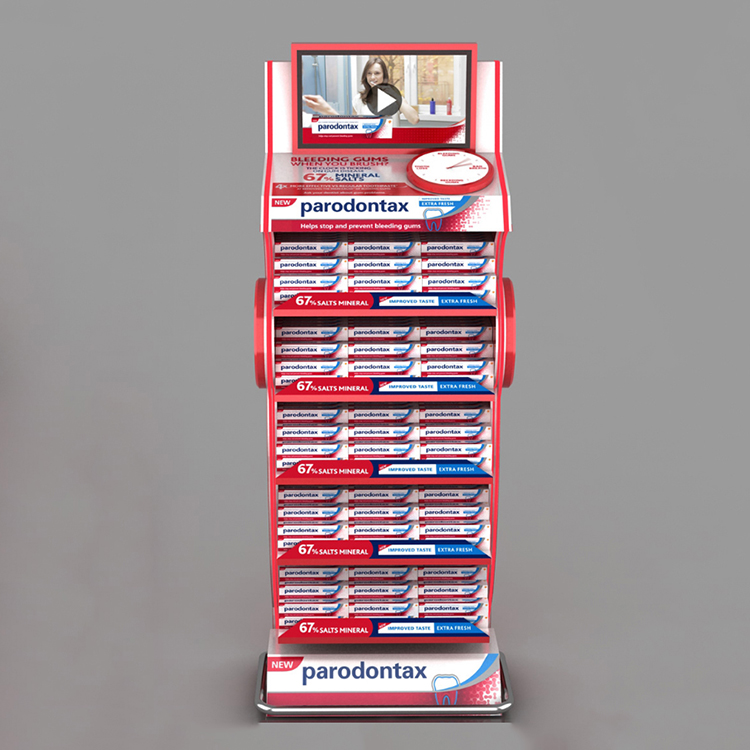 Floorstanding Cosmetic Display Stand Toothpaste Supermarket Shelf Rack With Shelves