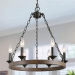 60Hz Vintage Pendant Lamps 6 Bulb Farmhouse Wooden Chandeliers Pendant Lights