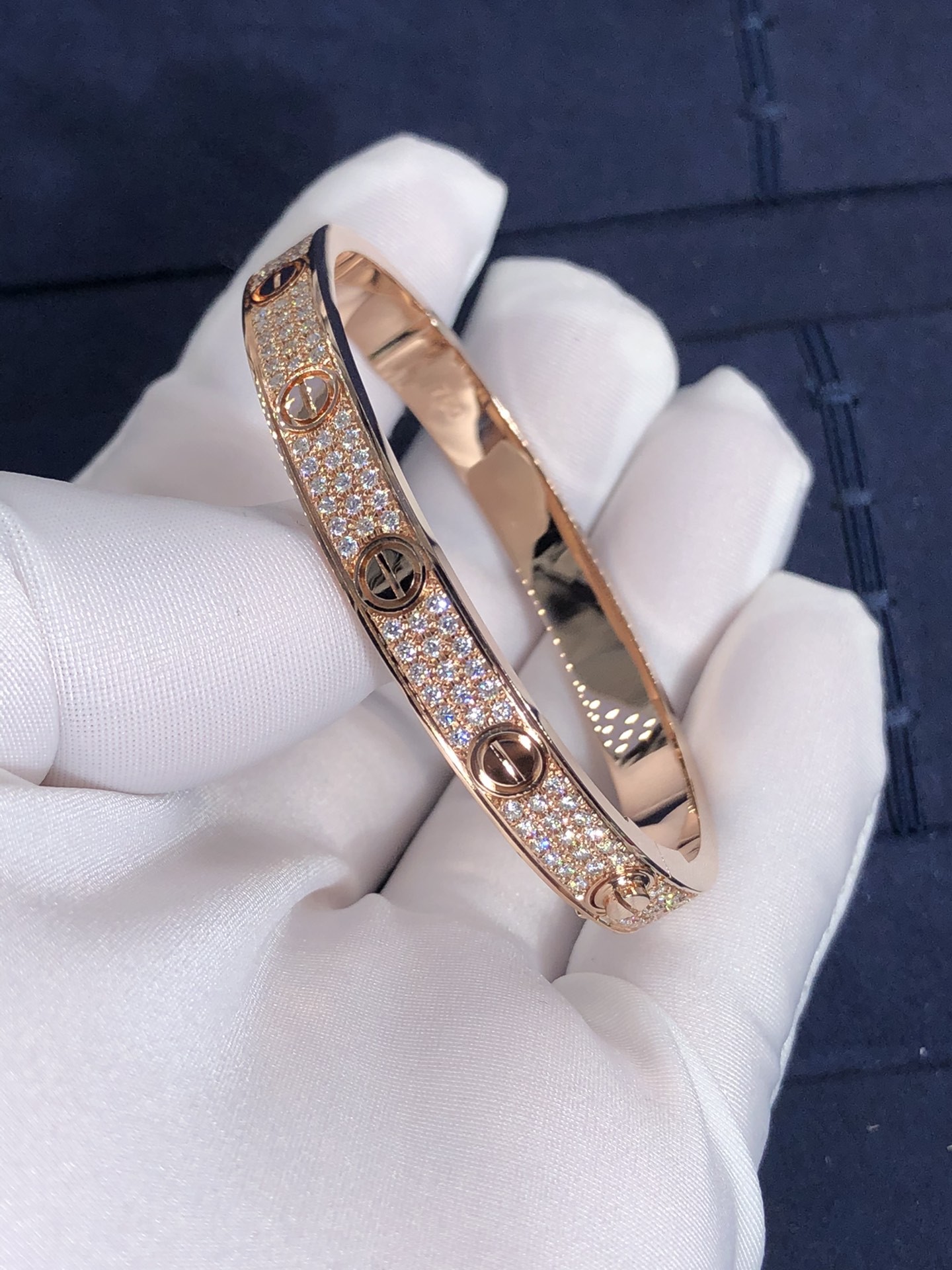 Elegant Gorgeous Factory Made Car Tier 18k Yellow/White/Rose Gold And Natural Diamonds LOVE Bracelet, Diamond-Paved