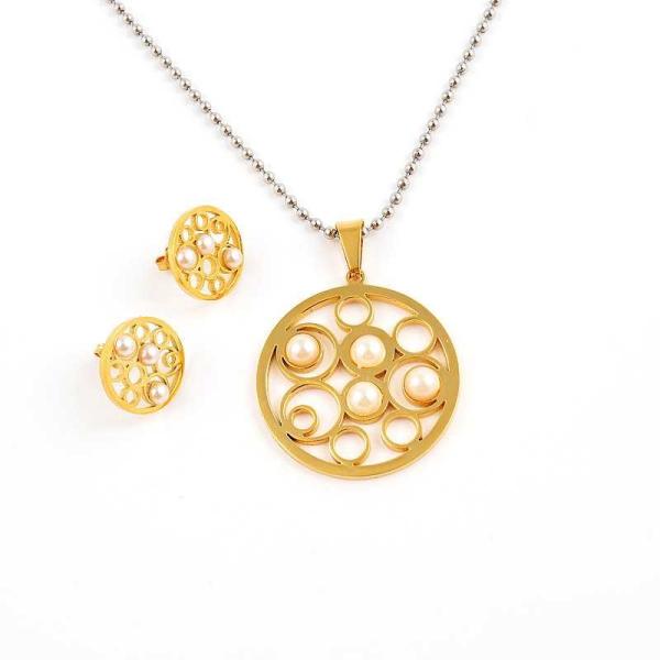 South American Fashion Stainless Steel Earrings With Matched Pendant Necklace