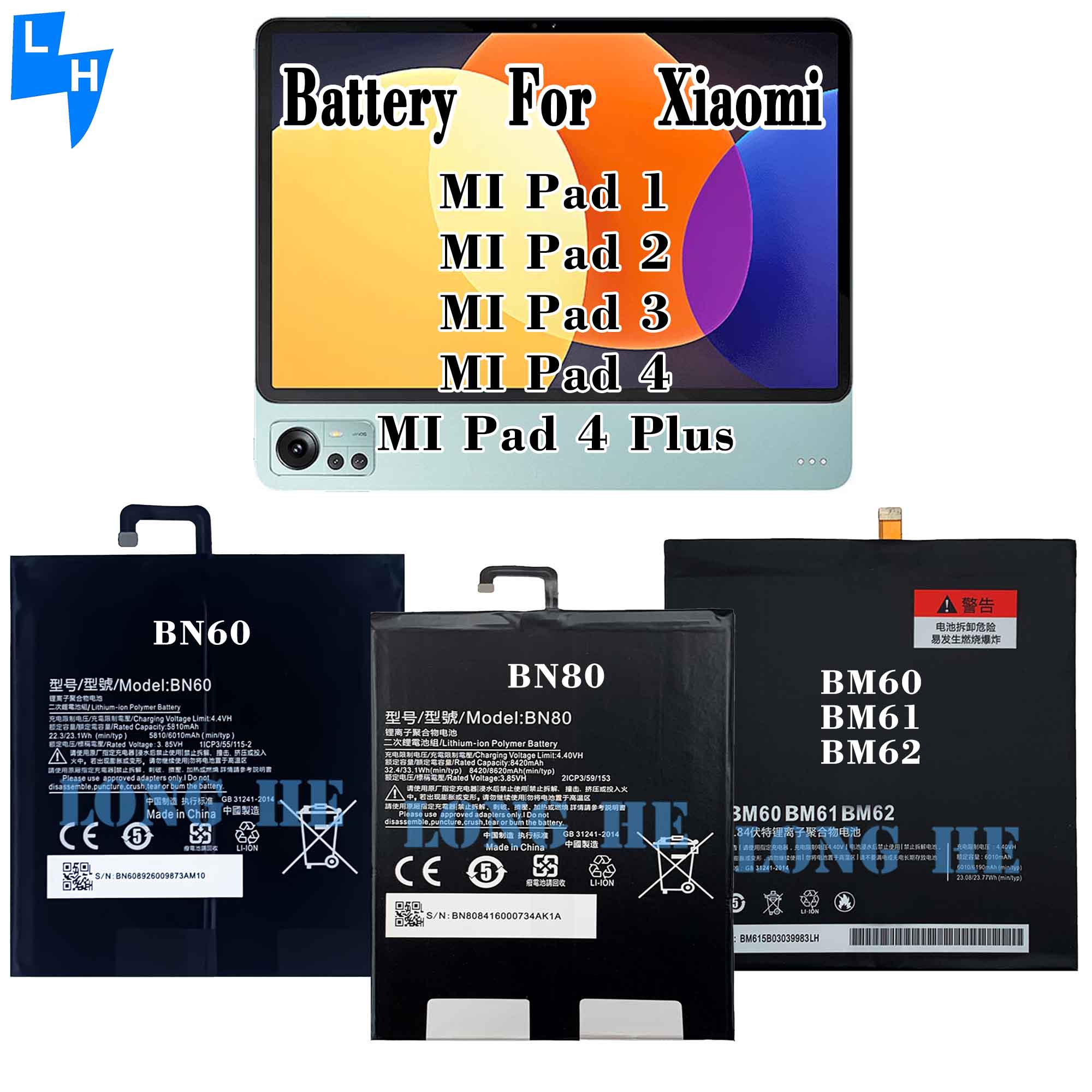Xiaomi MI Pad 1 2 3 4 4plus 5 5pro 5pro 12.4 Redmi Pad 2022 Battery AAA Lithium Polymer