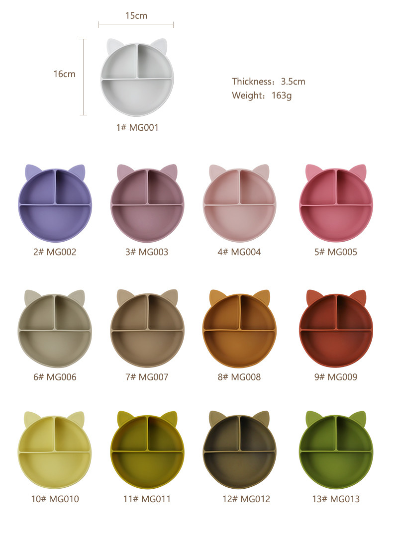 Food Grade Silicone Baby Cat Divided Plate Feeding Bowl Cartoon Fox Dishes Suction