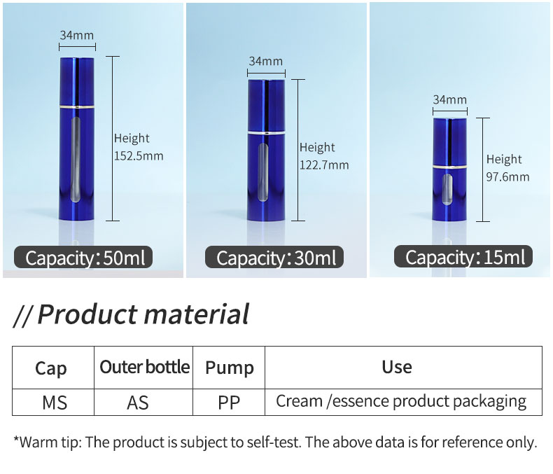 AS Material Empty Refill 20ml 30ml 50ml Plastic Airless Pump Bottle for Skin Care Sunscreen Acceptable Customer's Logo