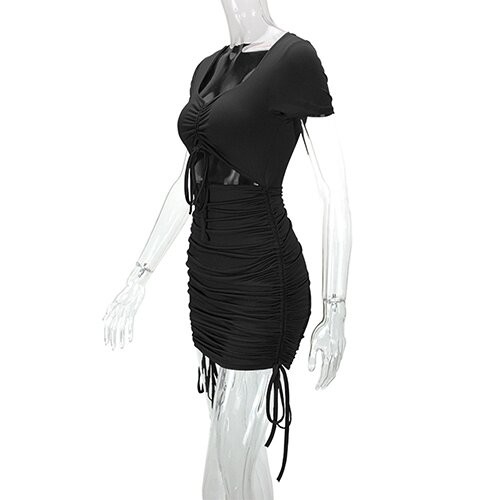 OEM maufactory Polyester maufactory Cross Border Women'S European American Vedic Tie Dress Hollow Short Sleeved