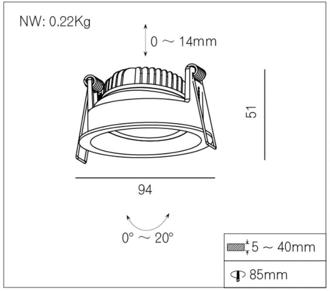 High Lumen 7W Cutout 85mm Warm White Recessed Dimmable 240V Led Downlights