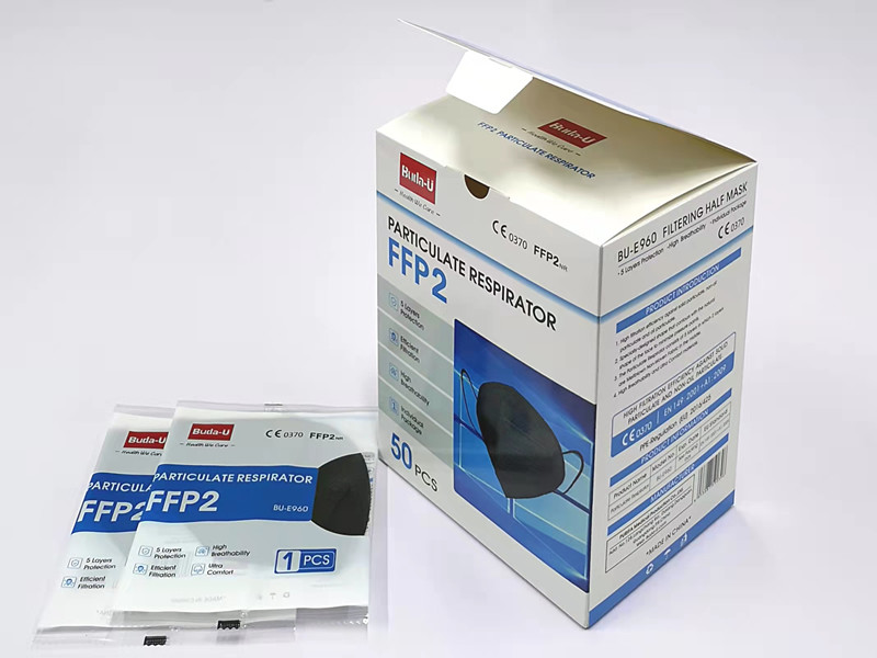 Anti Droplet Black FFP2 Filtration Mask With High Efficiency Meltblown Cloth