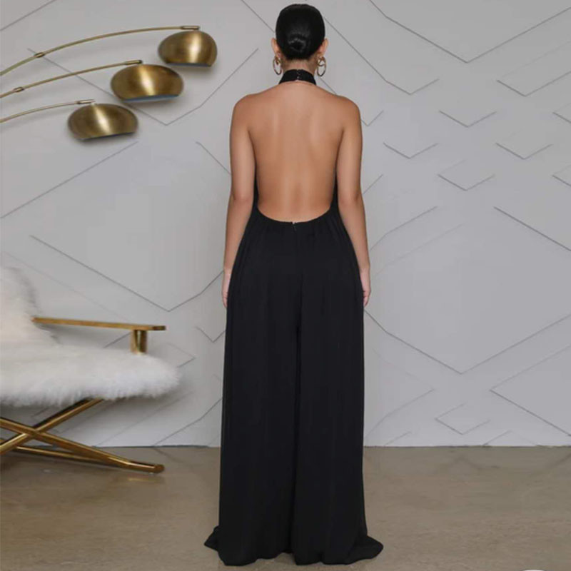Women Long Flare Sleeve Loose Jumpsuit Wide Leg Casual Trousers