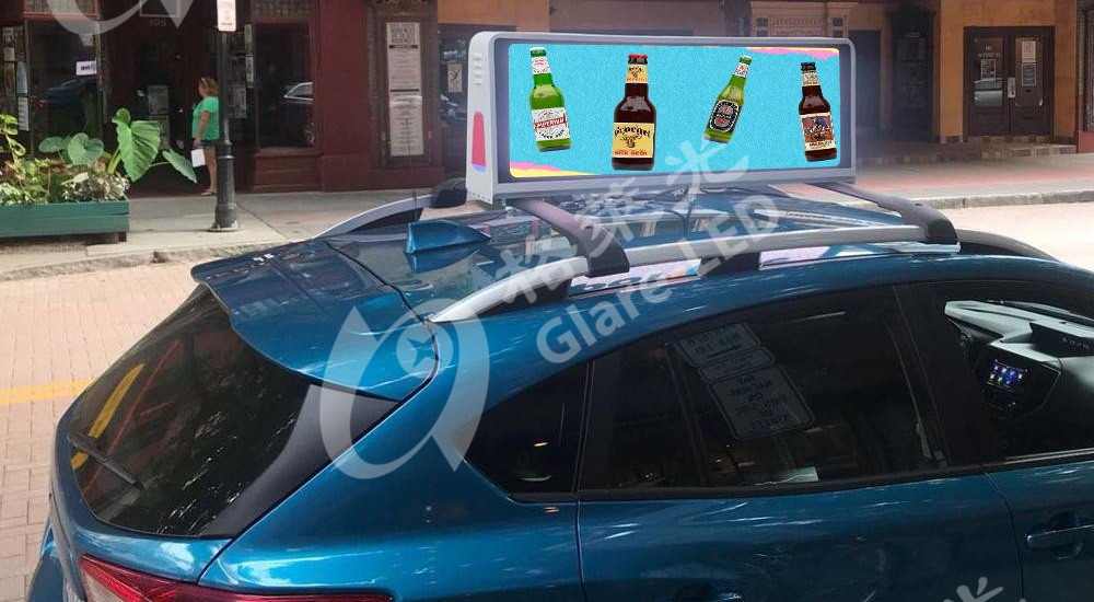 4G Car Vehicle Double Display Taxi Roof LED Display Advertising Signs P5 Led Module Screen