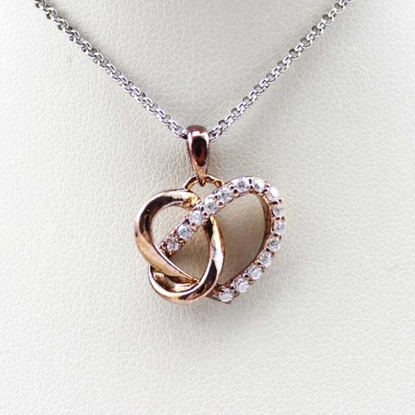 Sterling Silver CZ Diamonds Heart Pendant Women Necklace (P-116)