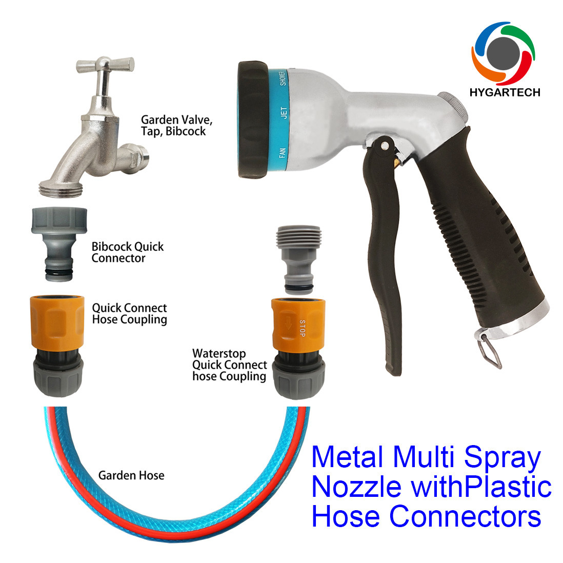 280psi Metal 8-Model Garden Hose Nozzle Down Pressure Washer With Front Trigger Control