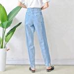 Women Light Blue Long Wide Leg Denim Pants , Casual Loose Fit Denim Jeans