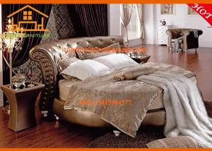 China Luxury golden leather French round bed furniture bedroom sets wholesale