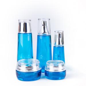 China Blue High Grade Glass Toiletry Bottles 30g 50g 40ml 100ml 120ml wholesale
