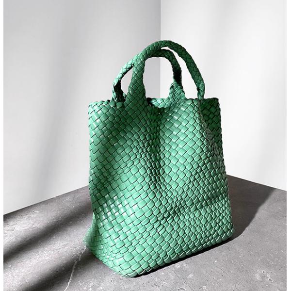 Quality 28cm Handheld Womens Leather Bag Green Hand Woven Tote Bag for sale