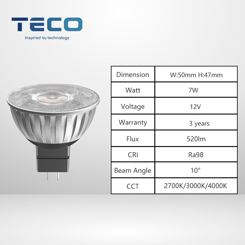440 Lumen 3000k Mr16 LED Dimmable Bulbs 10 Degree Beam Angle LED Spotlight 7W 12V