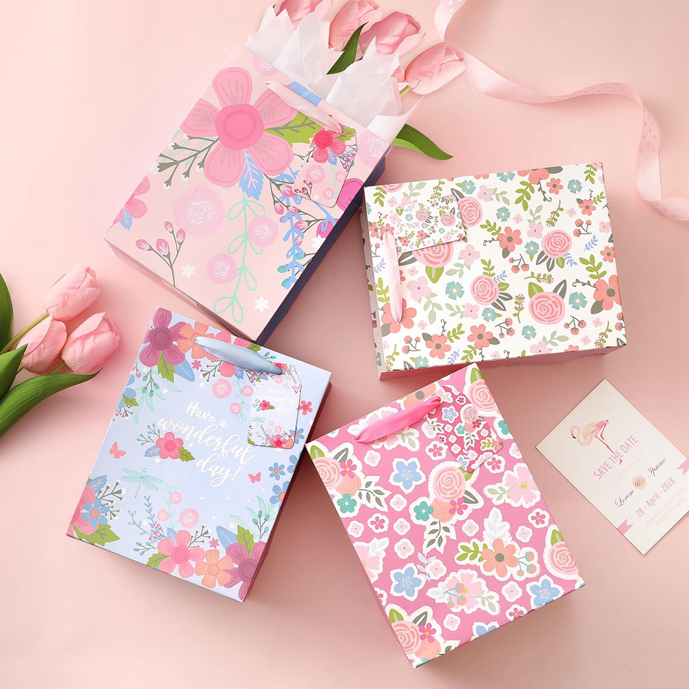 Custom Color Accepted Fashion Flower Printing Fancy Shopping Paper Bags For Presents