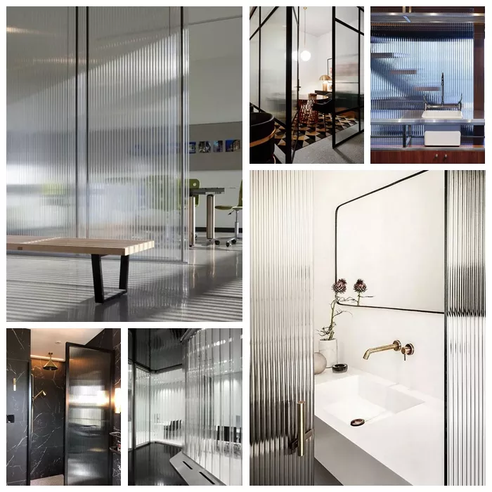Industrial Moru Tinted Patterned Glass Toughened Fluted for Bath Kitchen Living Room
