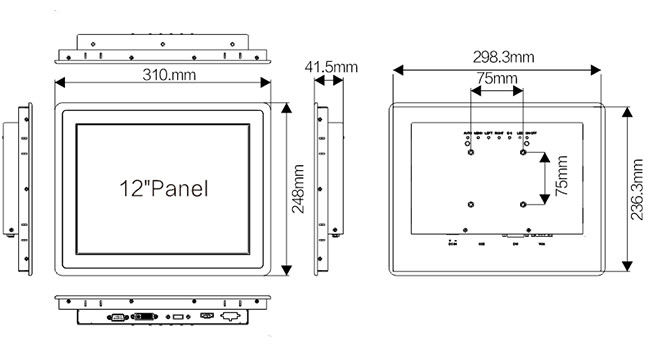 1024x768 IPS Industrial Touch Monitors , 12.1'' Panel Mount Touch Screen Monitor