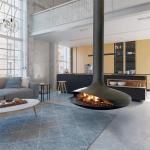 Indoor Decorative Modern Black Ceiling Mounted Suspended Hanging Fireplace