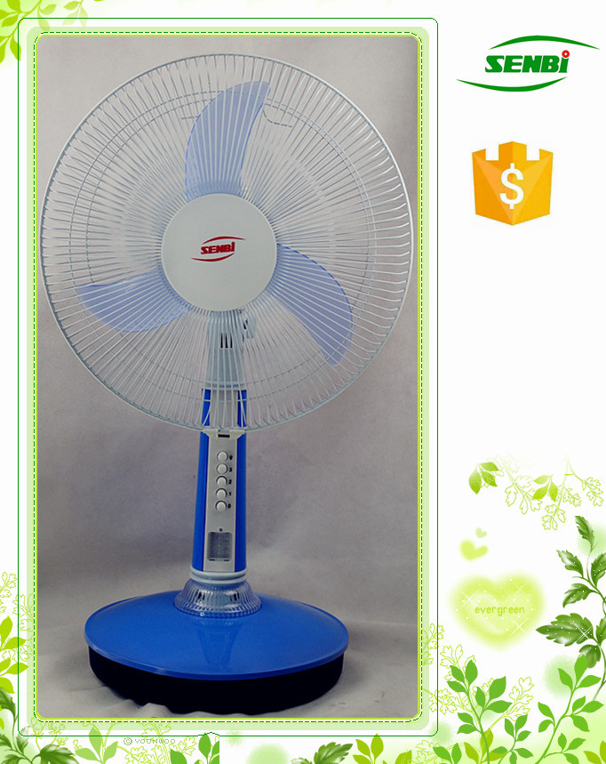 Popular Design 12v Dc Rechargeable Table Fan 16 Inch With Blue And Red Color