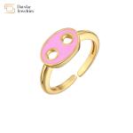 Cute Enamel 18k Gold Plated Pig Nose Open Adjustable Ring For Women Girls