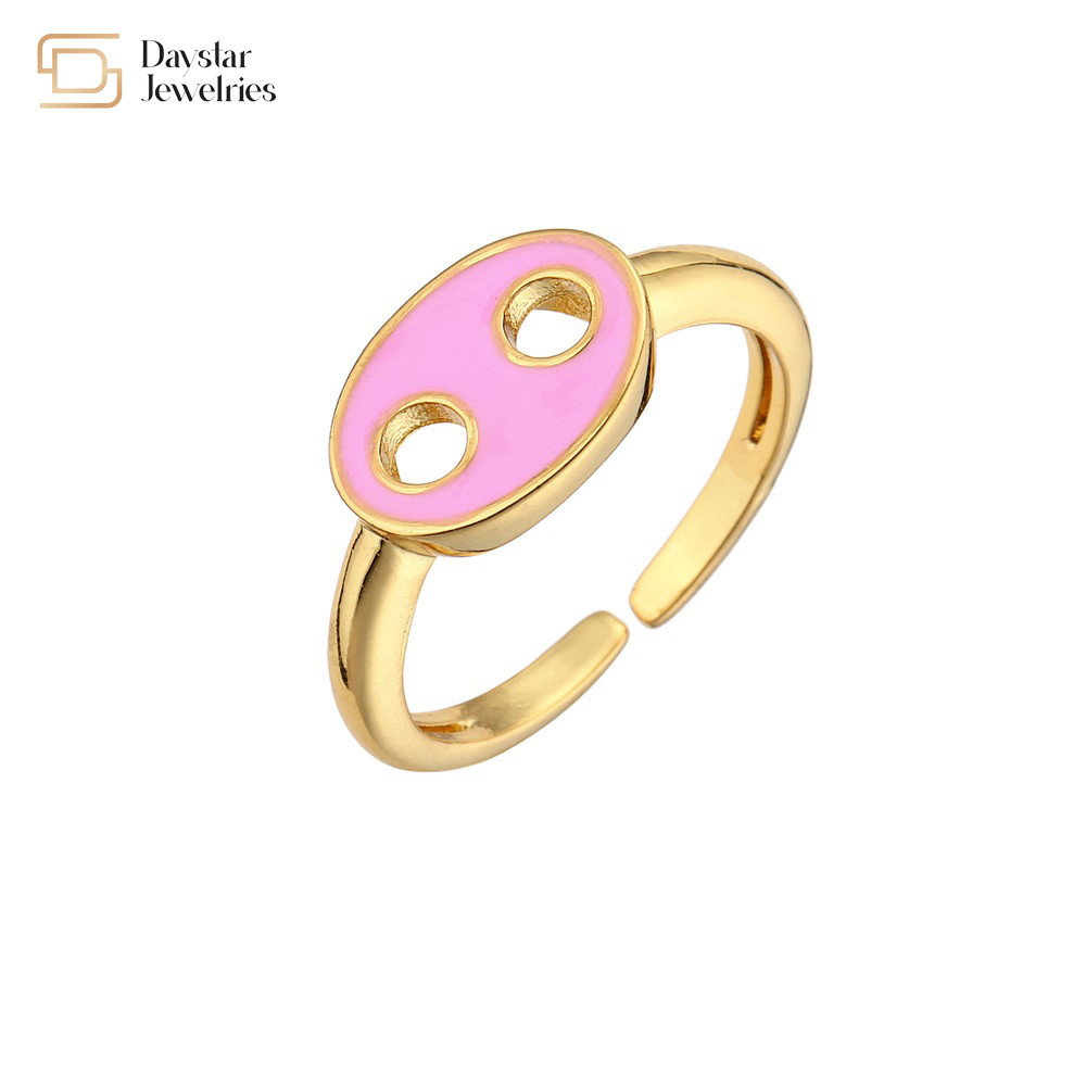 Cute Enamel 18k Gold Plated Pig Nose Open Adjustable Ring For Women Girls Jewelry