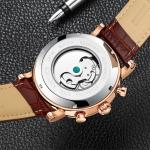 Brand KINYUED watch diamond decoration dial skeleton mens leather automatic
