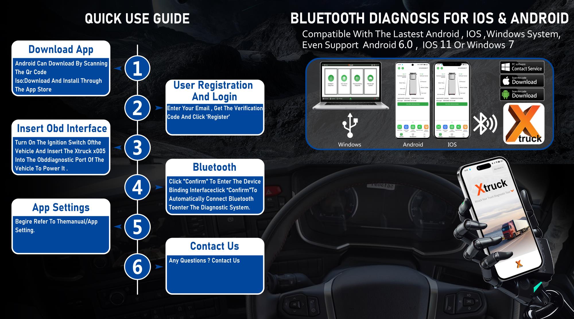 Xtruck X005 plus Intelligent Diagnosis ECU Quick Flashing post-processing diagnosis vehicle type system support SHACMAN,