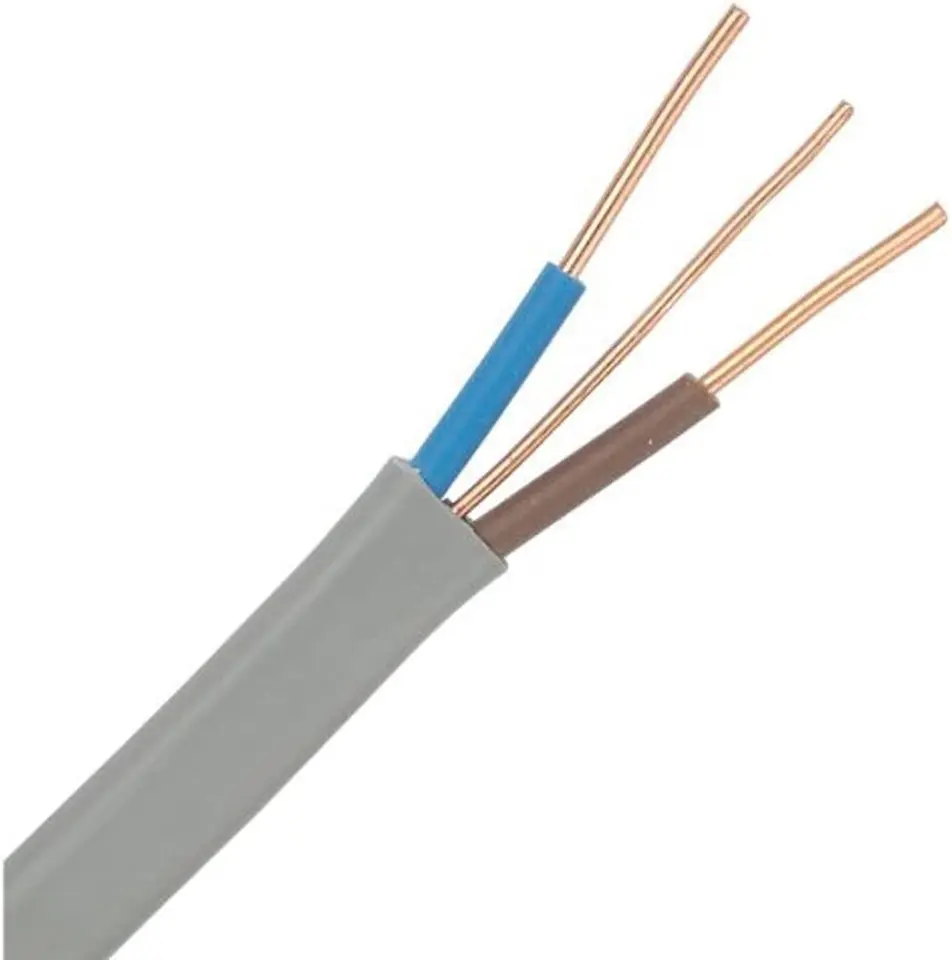 100m Roll of 2.5mm Copper Conductor Electric Cable Wire with 1.5mm Earth Cable in Grey Twin Flat Cable BS6004 Standard