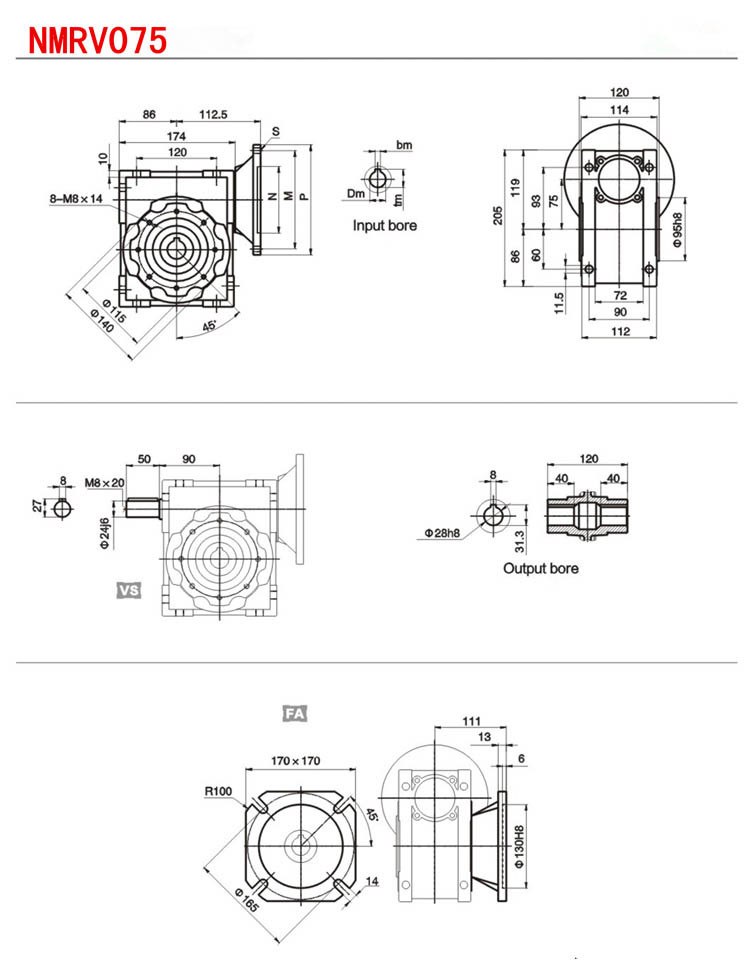 Double Reduction Worm Gear Speed Reducer NMRV063/075 Aluminium Alloy Housing